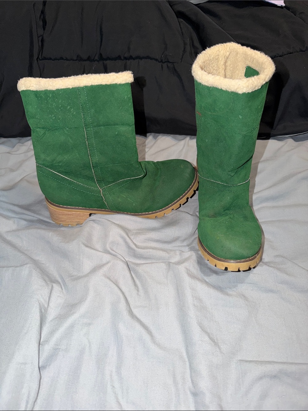 Green Suede Shearling-Lined Women's Winter Boots